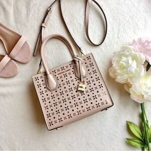 Michael Kors Mercer Medium Perforated Crossbody Bag in Dusty Pink
